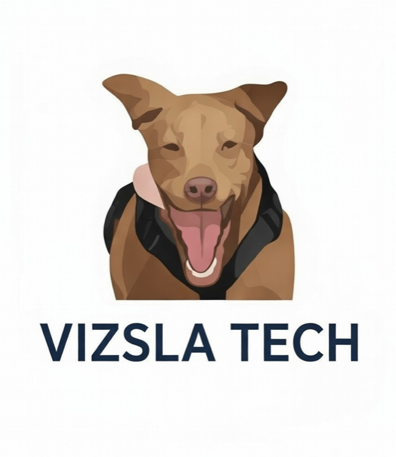 Vizsla Tech — brown dog logo